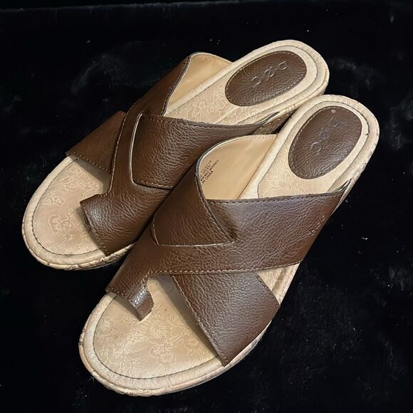 BOC Brown Leather Slide Sandals - Picture 2 of 8